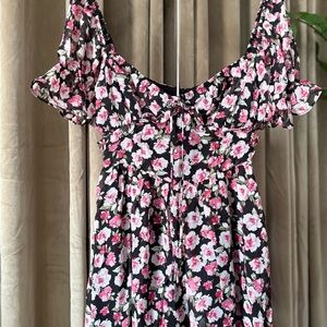 Floral Black and Pink Women's Dress